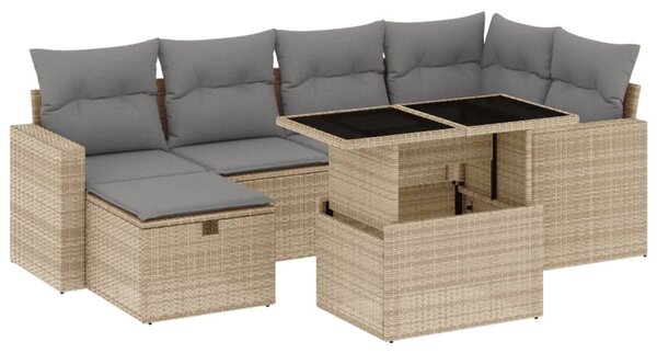 7 részes bézs polyrattan kerti ülőgarnitúra párnákkal