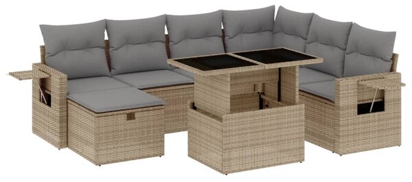 8 részes bézs polyrattan kerti ülőgarnitúra párnával