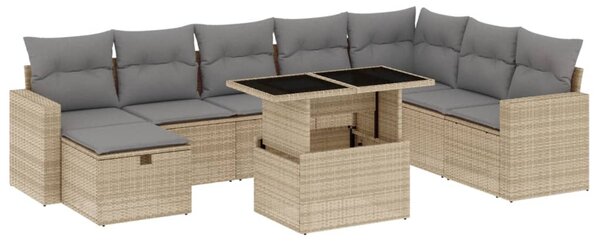 9 részes bézs polyrattan kerti ülőgarnitúra párnákkal