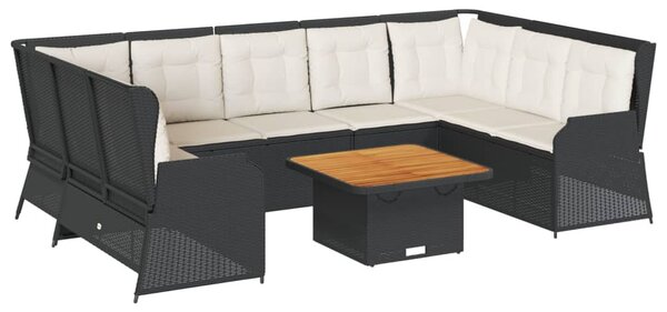 7 részes fekete polyrattan kerti ülőgarnitúra párnákkal