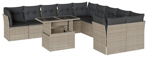 11 részes világosszürke polyrattan kerti ülőgarnitúra párnákkal