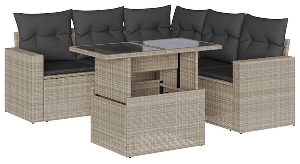 6 részes világosszürke polyrattan kerti ülőgarnitúra párnákkal