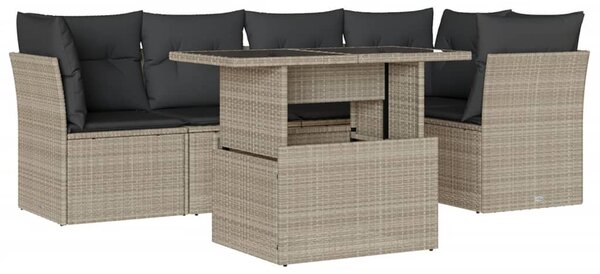 6 részes világosszürke polyrattan kerti ülőgarnitúra párnákkal