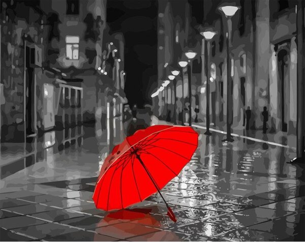 Festés számok szerint kép kerettel "Piros esernyő" 40x50 cm