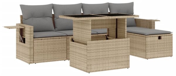6 részes bézs polyrattan kerti ülőgarnitúra párnával
