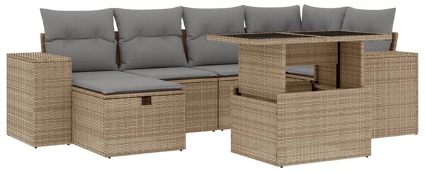 7 részes bézs polyrattan kerti ülőgarnitúra párnákkal