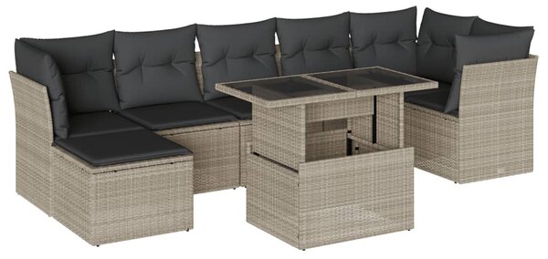8 részes világosszürke polyrattan kerti ülőgarnitúra párnával