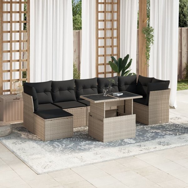 8 részes világosszürke polyrattan kerti ülőgarnitúra párnával