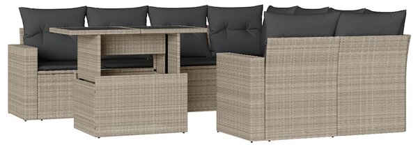 9 részes világosszürke polyrattan kerti ülőgarnitúra párnával