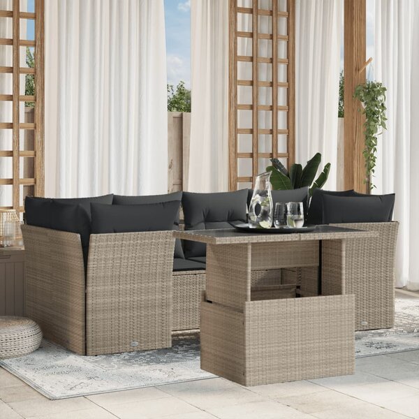 7 részes világosszürke polyrattan kerti ülőgarnitúra párnákkal