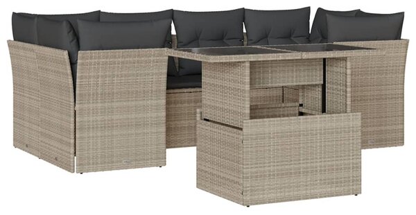 7 részes világosszürke polyrattan kerti ülőgarnitúra párnákkal