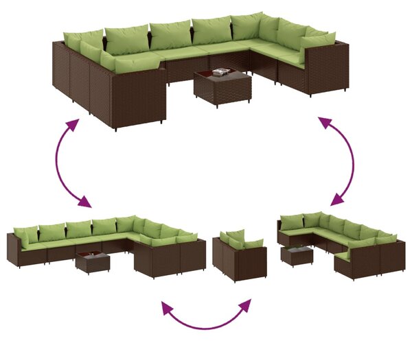 10 részes barna polyrattan kerti ülőgarnitúra párnákkal