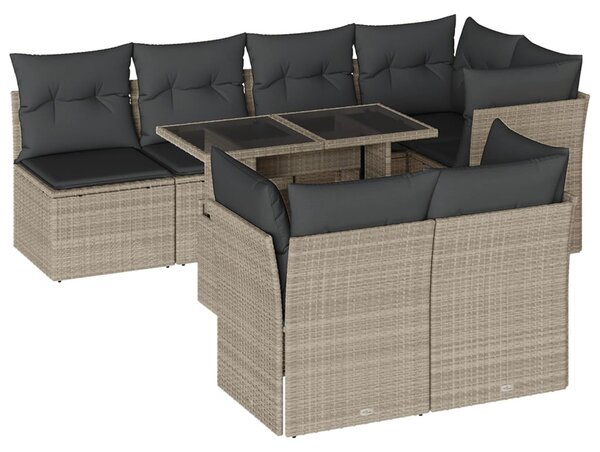 8 részes világosszürke polyrattan kerti ülőgarnitúra párnával