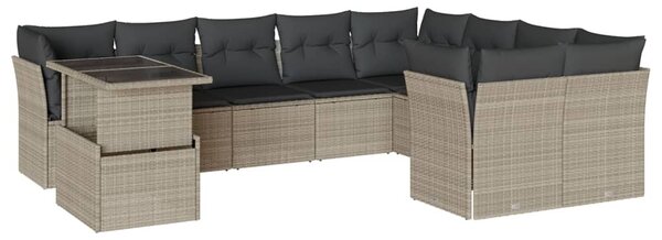 10 részes világosszürke polyrattan kerti ülőgarnitúra párnákkal