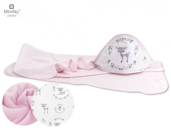 Baby Shop kapucnis fürdőlepedő 100*100 cm - rózsaszín őzike
