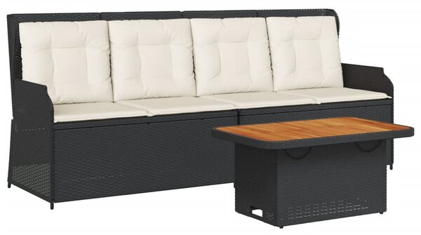 3 részes fekete polyrattan kerti ülőgarnitúra párnákkal