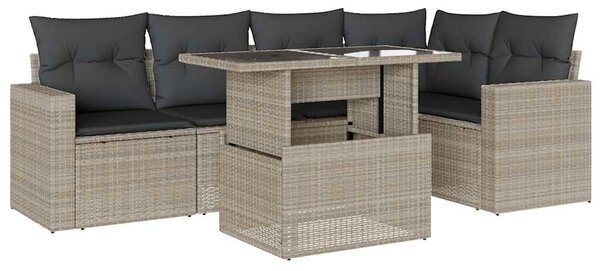 6 részes világosszürke polyrattan kerti ülőgarnitúra párnákkal