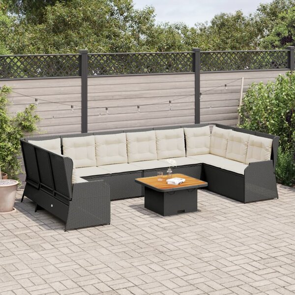 7 részes fekete polyrattan kerti ülőgarnitúra párnákkal