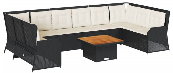 7 részes fekete polyrattan kerti ülőgarnitúra párnákkal