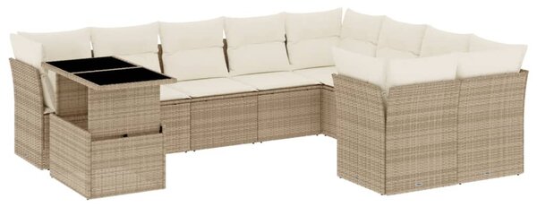 10 részes bézs polyrattan kerti ülőgarnitúra párnával