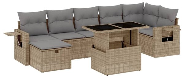 8 részes bézs polyrattan kerti ülőgarnitúra párnával