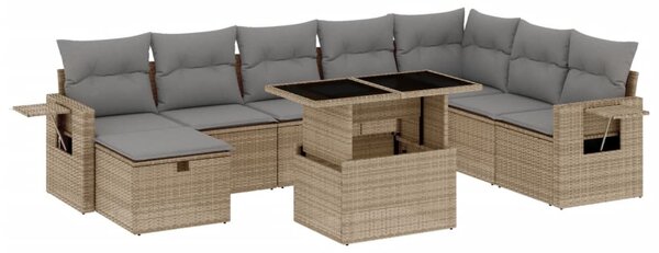 9 részes bézs polyrattan kerti ülőgarnitúra párnákkal