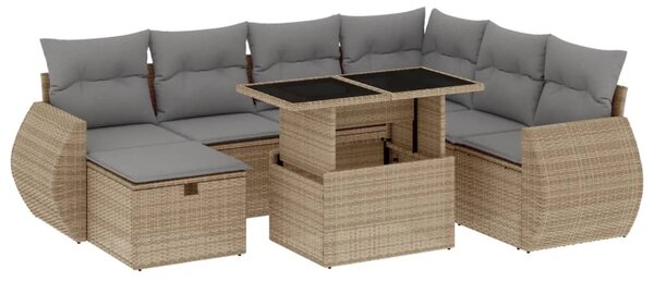 8 részes bézs polyrattan kerti ülőgarnitúra párnával