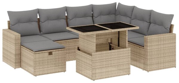 8 részes bézs polyrattan kerti ülőgarnitúra párnával