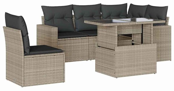 6 részes világosszürke polyrattan kerti ülőgarnitúra párnákkal