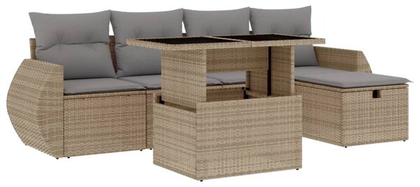 6 részes bézs polyrattan kerti ülőgarnitúra párnával