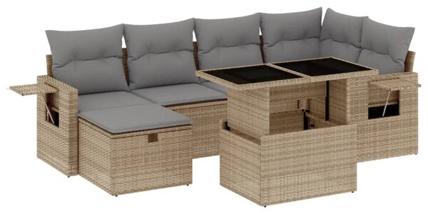 7 részes bézs polyrattan kerti ülőgarnitúra párnákkal