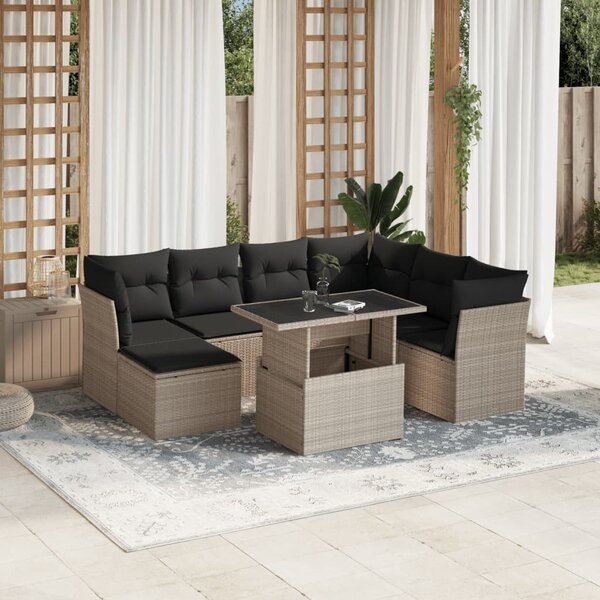 8 részes világosszürke polyrattan kerti ülőgarnitúra párnával