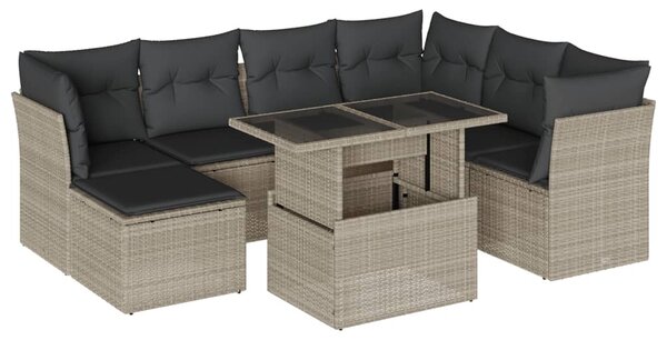 8 részes világosszürke polyrattan kerti ülőgarnitúra párnával