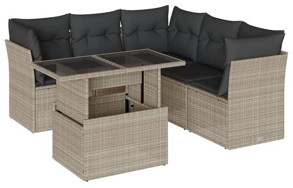 6 részes világosszürke polyrattan kerti ülőgarnitúra párnákkal
