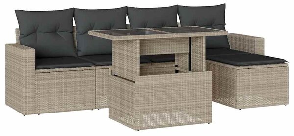 6 részes világosszürke polyrattan kerti ülőgarnitúra párnákkal