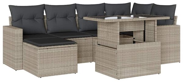 7 részes világosszürke polyrattan kerti ülőgarnitúra párnákkal