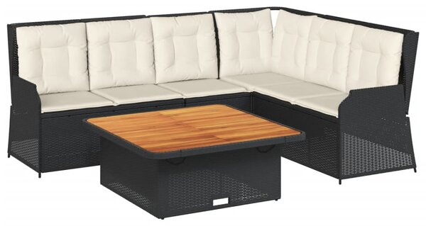 5 részes fekete polyrattan kerti ülőgarnitúra párnákkal