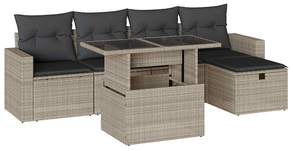 6 részes világosszürke polyrattan kerti ülőgarnitúra párnákkal