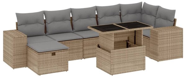8 részes bézs polyrattan kerti ülőgarnitúra párnával