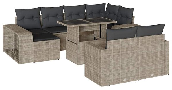 11 részes világosszürke polyrattan kerti ülőgarnitúra párnákkal