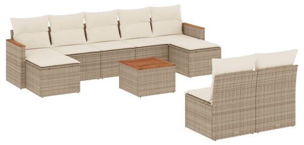 10 részes bézs polyrattan kerti ülőgarnitúra párnával