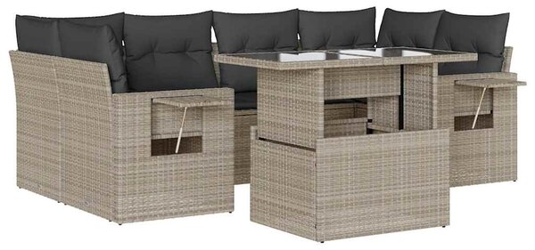 7 részes világosszürke polyrattan kerti ülőgarnitúra párnákkal