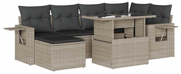 7 részes világosszürke polyrattan kerti ülőgarnitúra párnákkal