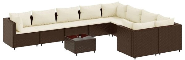 10 részes barna polyrattan kerti ülőgarnitúra párnákkal