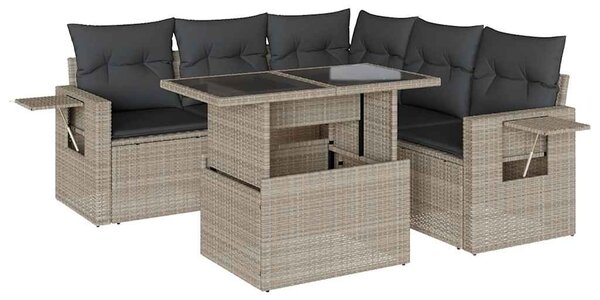 6 részes világosszürke polyrattan kerti ülőgarnitúra párnákkal