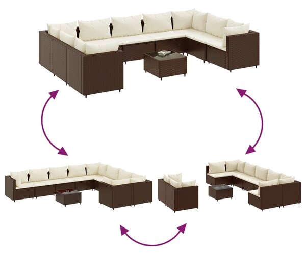 10 részes barna polyrattan kerti ülőgarnitúra párnákkal
