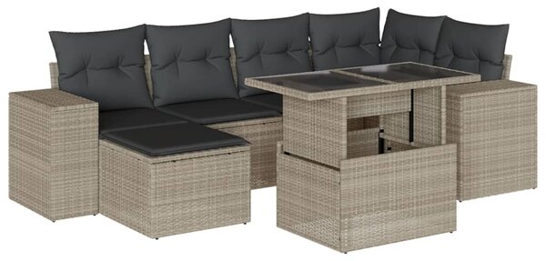 7 részes világosszürke polyrattan kerti ülőgarnitúra párnákkal