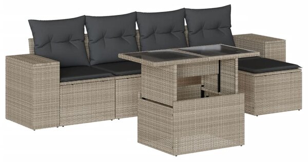 6 részes világosszürke polyrattan kerti ülőgarnitúra párnákkal