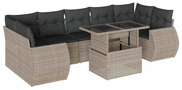 8 részes világosszürke polyrattan kerti ülőgarnitúra párnával