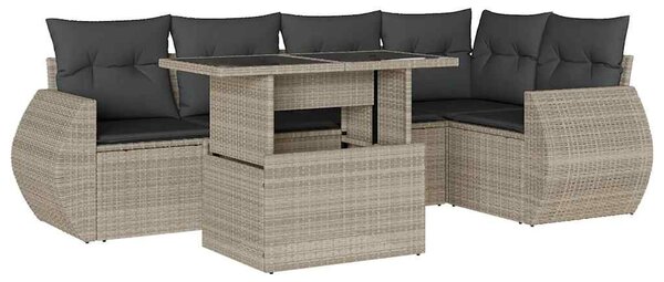 6 részes világosszürke polyrattan kerti ülőgarnitúra párnákkal